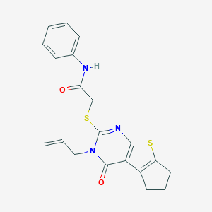 molecular formula C20H19N3O2S2 B380656 2-{[12-oxo-11-(prop-2-en-1-yl)-7-thia-9,11-diazatricyclo[6.4.0.0^{2,6}]dodeca-1(8),2(6),9-trien-10-yl]sulfanyl}-N-phenylacetamide CAS No. 314260-60-1