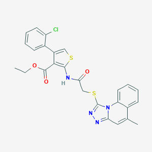 molecular formula C26H21ClN4O3S2 B380693 Ethyl 4-(2-chlorophenyl)-2-[[2-[(5-methyl-[1,2,4]triazolo[4,3-a]quinolin-1-yl)sulfanyl]acetyl]amino]thiophene-3-carboxylate CAS No. 314261-50-2