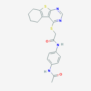 molecular formula C20H20N4O2S2 B380697 N-(4-ACETAMIDOPHENYL)-2-(5,6,7,8-TETRAHYDRO[1]BENZOTHIENO[2,3-D]PYRIMIDIN-4-YLSULFANYL)ACETAMIDE 