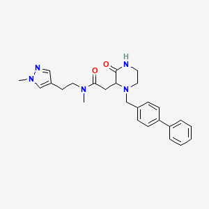 molecular formula C26H31N5O2 B3807225 N-methyl-N-[2-(1-methylpyrazol-4-yl)ethyl]-2-[3-oxo-1-[(4-phenylphenyl)methyl]piperazin-2-yl]acetamide 