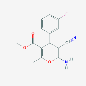 molecular formula C16H15FN2O3 B380749 methyl 6-amino-5-cyano-2-ethyl-4-(3-fluorophenyl)-4H-pyran-3-carboxylate 