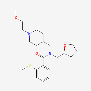 molecular formula C22H34N2O3S B3807793 N-{[1-(2-methoxyethyl)-4-piperidinyl]methyl}-2-(methylthio)-N-(tetrahydro-2-furanylmethyl)benzamide 
