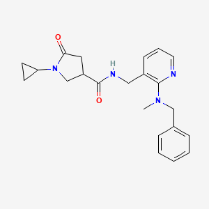 molecular formula C22H26N4O2 B3808341 N-({2-[benzyl(methyl)amino]-3-pyridinyl}methyl)-1-cyclopropyl-5-oxo-3-pyrrolidinecarboxamide 