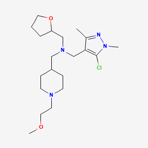 molecular formula C20H35ClN4O2 B3808457 N-[(5-chloro-1,3-dimethylpyrazol-4-yl)methyl]-1-[1-(2-methoxyethyl)piperidin-4-yl]-N-(oxolan-2-ylmethyl)methanamine 