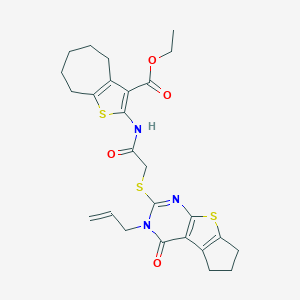 ethyl 2-({[(3-allyl-4-oxo-3,5,6,7-tetrahydro-4H-cyclopenta[4,5]thieno[2,3-d]pyrimidin-2-yl)thio]acetyl}amino)-5,6,7,8-tetrahydro-4H-cyclohepta[b]thiophene-3-carboxylate