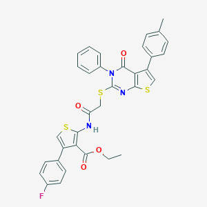 Ethyl 4-(4-fluorophenyl)-2-[({[5-(4-methylphenyl)-4-oxo-3-phenyl-3,4-dihydrothieno[2,3-d]pyrimidin-2-yl]sulfanyl}acetyl)amino]-3-thiophenecarboxylate