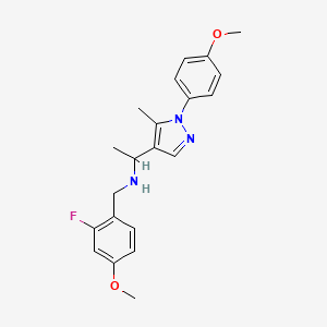 molecular formula C21H24FN3O2 B3808875 N-[(2-fluoro-4-methoxyphenyl)methyl]-1-[1-(4-methoxyphenyl)-5-methylpyrazol-4-yl]ethanamine 