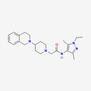 molecular formula C23H33N5O B3808876 2-[4-(3,4-dihydro-1H-isoquinolin-2-yl)piperidin-1-yl]-N-(1-ethyl-3,5-dimethylpyrazol-4-yl)acetamide 