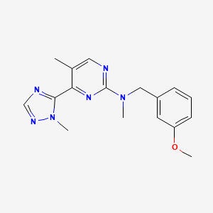molecular formula C17H20N6O B3809262 N-[(3-methoxyphenyl)methyl]-N,5-dimethyl-4-(2-methyl-1,2,4-triazol-3-yl)pyrimidin-2-amine 