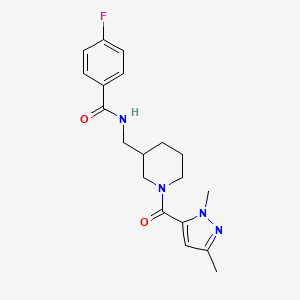 molecular formula C19H23FN4O2 B3809895 N-[[1-(2,5-dimethylpyrazole-3-carbonyl)piperidin-3-yl]methyl]-4-fluorobenzamide 