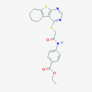 molecular formula C21H21N3O3S2 B381004 Ethyl 4-[[2-(5,6,7,8-tetrahydro-[1]benzothiolo[2,3-d]pyrimidin-4-ylsulfanyl)acetyl]amino]benzoate CAS No. 315681-95-9