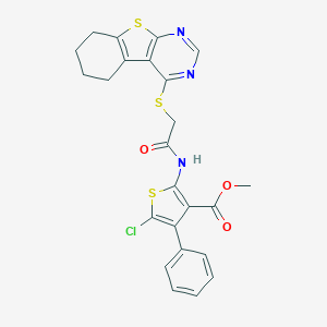 molecular formula C24H20ClN3O3S3 B381021 Methyl 5-chloro-4-phenyl-2-[[2-(5,6,7,8-tetrahydro-[1]benzothiolo[2,3-d]pyrimidin-4-ylsulfanyl)acetyl]amino]thiophene-3-carboxylate CAS No. 315682-81-6