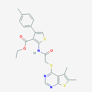 molecular formula C24H23N3O3S3 B381037 ethyl 2-(2-((5,6-dimethylthieno[2,3-d]pyrimidin-4-yl)thio)acetamido)-4-(p-tolyl)thiophene-3-carboxylate CAS No. 315682-65-6