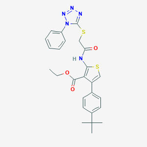 molecular formula C26H27N5O3S2 B381044 ethyl 4-(4-tert-butylphenyl)-2-({[(1-phenyl-1H-tetraazol-5-yl)sulfanyl]acetyl}amino)-3-thiophenecarboxylate 