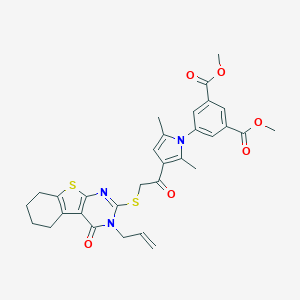 molecular formula C31H31N3O6S2 B381046 dimethyl 5-(3-{[(3-allyl-4-oxo-3,4,5,6,7,8-hexahydro[1]benzothieno[2,3-d]pyrimidin-2-yl)sulfanyl]acetyl}-2,5-dimethyl-1H-pyrrol-1-yl)isophthalate 