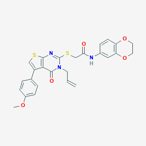 molecular formula C26H23N3O5S2 B381078 N-(2,3-dihydro-1,4-benzodioxin-6-yl)-2-[5-(4-methoxyphenyl)-4-oxo-3-prop-2-enylthieno[2,3-d]pyrimidin-2-yl]sulfanylacetamide CAS No. 315693-67-5