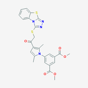 molecular formula C26H22N4O5S2 B381087 Dimethyl 5-[2,5-dimethyl-3-[2-([1,2,4]triazolo[3,4-b][1,3]benzothiazol-1-ylsulfanyl)acetyl]pyrrol-1-yl]benzene-1,3-dicarboxylate CAS No. 315692-01-4
