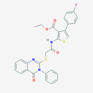 molecular formula C29H22FN3O4S2 B381093 Ethyl 4-(4-fluorophenyl)-2-[[2-(4-oxo-3-phenylquinazolin-2-yl)sulfanylacetyl]amino]thiophene-3-carboxylate CAS No. 315693-90-4