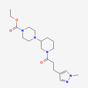 molecular formula C19H31N5O3 B3811192 Ethyl 4-[1-[3-(1-methylpyrazol-4-yl)propanoyl]piperidin-3-yl]piperazine-1-carboxylate 