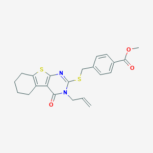 molecular formula C22H22N2O3S2 B381142 Methyl 4-[(4-oxo-3-prop-2-enyl-5,6,7,8-tetrahydro-[1]benzothiolo[2,3-d]pyrimidin-2-yl)sulfanylmethyl]benzoate CAS No. 315239-22-6