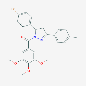 molecular formula C26H25BrN2O4 B381171 5-(4-bromophenyl)-3-(4-methylphenyl)-1-(3,4,5-trimethoxybenzoyl)-4,5-dihydro-1H-pyrazole 
