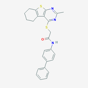 molecular formula C25H23N3OS2 B381267 N-[1,1'-biphenyl]-4-yl-2-[(2-methyl-5,6,7,8-tetrahydro[1]benzothieno[2,3-d]pyrimidin-4-yl)sulfanyl]acetamide 
