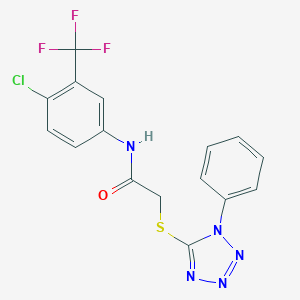 molecular formula C16H11ClF3N5OS B381276 N-(4-CL-3-(TRIFLUOROMETHYL)PHENYL)-2-((1-PHENYL-1H-TETRAAZOL-5-YL)THIO)ACETAMIDE 