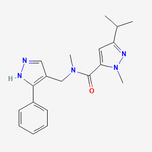 molecular formula C19H23N5O B3812909 N,2-dimethyl-N-[(5-phenyl-1H-pyrazol-4-yl)methyl]-5-propan-2-ylpyrazole-3-carboxamide 