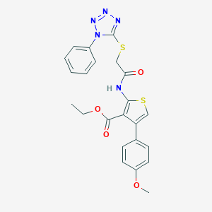 molecular formula C23H21N5O4S2 B381313 ethyl 4-(4-methoxyphenyl)-2-({[(1-phenyl-1H-tetraazol-5-yl)thio]acetyl}amino)-3-thiophenecarboxylate 
