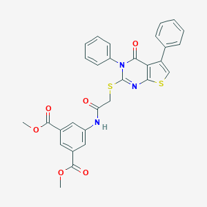 molecular formula C30H23N3O6S2 B381317 Dimethyl 5-({[(4-oxo-3,5-diphenyl-3,4-dihydrothieno[2,3-d]pyrimidin-2-yl)sulfanyl]acetyl}amino)isophthalate 