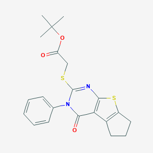molecular formula C21H22N2O3S2 B381323 tert-butyl [(4-oxo-3-phenyl-3,5,6,7-tetrahydro-4H-cyclopenta[4,5]thieno[2,3-d]pyrimidin-2-yl)sulfanyl]acetate 
