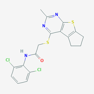 molecular formula C18H15Cl2N3OS2 B381343 N-(2,6-dichlorophenyl)-2-[(2-methyl-6,7-dihydro-5H-cyclopenta[4,5]thieno[2,3-d]pyrimidin-4-yl)sulfanyl]acetamide CAS No. 315711-71-8