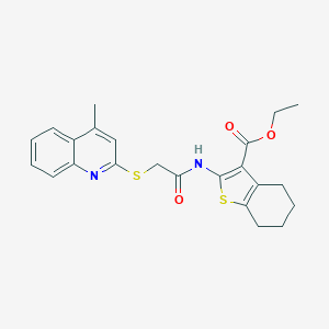 molecular formula C23H24N2O3S2 B381367 Ethyl 2-({[(4-methyl-2-quinolinyl)sulfanyl]acetyl}amino)-4,5,6,7-tetrahydro-1-benzothiophene-3-carboxylate 