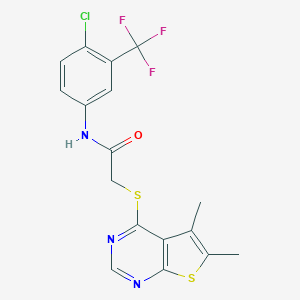 molecular formula C17H13ClF3N3OS2 B381370 N-[4-chloro-3-(trifluoromethyl)phenyl]-2-(5,6-dimethylthieno[2,3-d]pyrimidin-4-yl)sulfanylacetamide CAS No. 315691-49-7