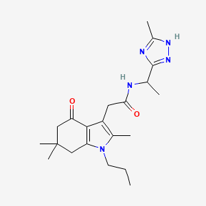 molecular formula C21H31N5O2 B3814071 N-[1-(5-methyl-4H-1,2,4-triazol-3-yl)ethyl]-2-(2,6,6-trimethyl-4-oxo-1-propyl-4,5,6,7-tetrahydro-1H-indol-3-yl)acetamide 