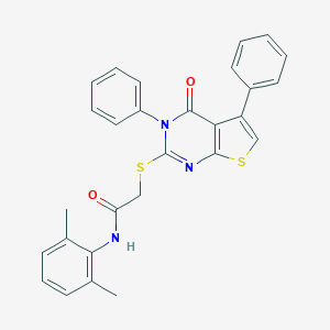 molecular formula C28H23N3O2S2 B381422 N-(2,6-dimethylphenyl)-2-[(4-oxo-3,5-diphenyl-3,4-dihydrothieno[2,3-d]pyrimidin-2-yl)sulfanyl]acetamide 