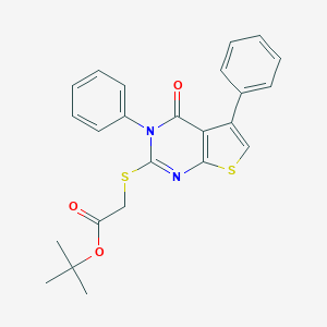 molecular formula C24H22N2O3S2 B381441 TERT-BUTYL 2-({4-OXO-3,5-DIPHENYL-3H,4H-THIENO[2,3-D]PYRIMIDIN-2-YL}SULFANYL)ACETATE 