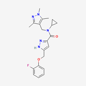 molecular formula C21H24FN5O2 B3814530 N-cyclopropyl-5-[(2-fluorophenoxy)methyl]-N-[(1,3,5-trimethylpyrazol-4-yl)methyl]-1H-pyrazole-3-carboxamide 