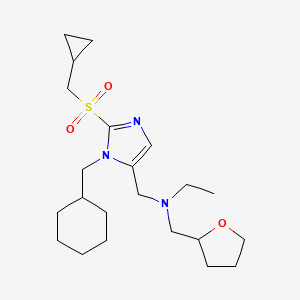 molecular formula C22H37N3O3S B3815125 N-[[3-(cyclohexylmethyl)-2-(cyclopropylmethylsulfonyl)imidazol-4-yl]methyl]-N-(oxolan-2-ylmethyl)ethanamine 