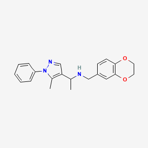 molecular formula C21H23N3O2 B3815391 N-(2,3-dihydro-1,4-benzodioxin-6-ylmethyl)-1-(5-methyl-1-phenylpyrazol-4-yl)ethanamine 