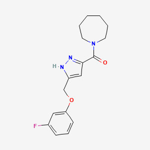 molecular formula C17H20FN3O2 B3815407 azepan-1-yl-[5-[(3-fluorophenoxy)methyl]-1H-pyrazol-3-yl]methanone 
