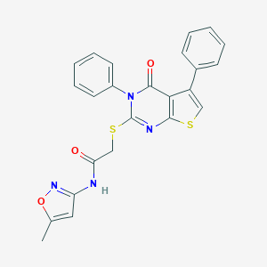 molecular formula C24H18N4O3S2 B381577 N-(5-methyl-3-isoxazolyl)-2-[(4-oxo-3,5-diphenyl-3,4-dihydrothieno[2,3-d]pyrimidin-2-yl)sulfanyl]acetamide CAS No. 380191-60-6
