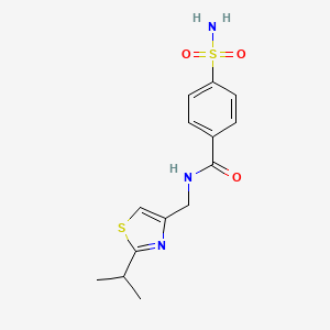 molecular formula C14H17N3O3S2 B3815842 N-[(2-propan-2-yl-1,3-thiazol-4-yl)methyl]-4-sulfamoylbenzamide 