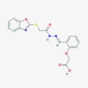 molecular formula C18H15N3O5S B381625 2-[2-[(E)-[[2-(1,3-benzoxazol-2-ylsulfanyl)acetyl]hydrazinylidene]methyl]phenoxy]acetic acid CAS No. 385405-41-4