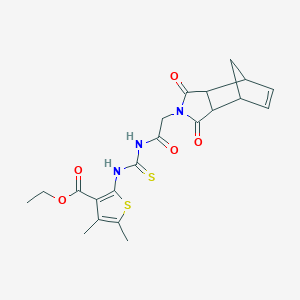 molecular formula C21H23N3O5S2 B381630 ethyl 2-(3-(2-(1,3-dioxo-3a,4,7,7a-tetrahydro-1H-4,7-methanoisoindol-2(3H)-yl)acetyl)thioureido)-4,5-dimethylthiophene-3-carboxylate CAS No. 473705-11-2
