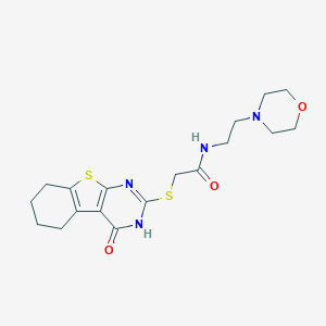 molecular formula C18H24N4O3S2 B381632 N-(2-morpholin-4-ylethyl)-2-[(4-oxo-5,6,7,8-tetrahydro-3H-[1]benzothiolo[2,3-d]pyrimidin-2-yl)sulfanyl]acetamide CAS No. 315695-60-4