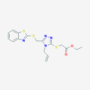 molecular formula C17H18N4O2S3 B381636 ethyl ({4-allyl-5-[(1,3-benzothiazol-2-ylsulfanyl)methyl]-4H-1,2,4-triazol-3-yl}sulfanyl)acetate CAS No. 315695-66-0
