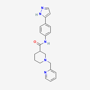 molecular formula C21H23N5O B3816366 N-[4-(1H-pyrazol-5-yl)phenyl]-1-(pyridin-2-ylmethyl)piperidine-3-carboxamide 