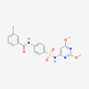 molecular formula C19H17IN4O5S B381639 N-{4-[(2,6-dimethoxypyrimidin-4-yl)sulfamoyl]phenyl}-3-iodobenzamide CAS No. 385405-85-6
