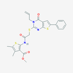 molecular formula C25H23N3O4S3 B381649 Methyl 2-({[(3-allyl-4-oxo-6-phenyl-3,4-dihydrothieno[2,3-d]pyrimidin-2-yl)sulfanyl]acetyl}amino)-4,5-dimethyl-3-thiophenecarboxylate 